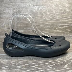 Crocs Kadee Women’s Sz 9 Black Rubber Slip On Crocs Lock Ballet Work Flats